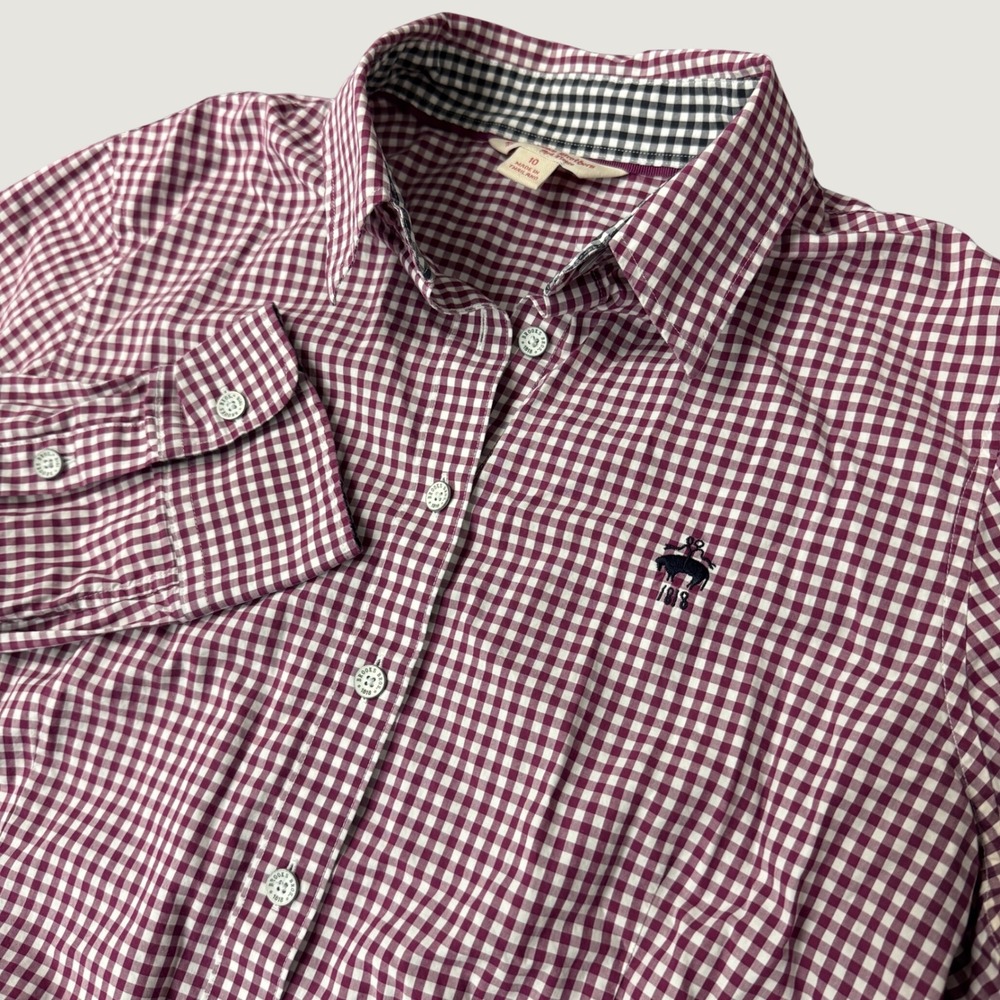 Brooks Brothers Red Fleece Womens 10 Burgundy Gingham Cotton Button Down Shirt